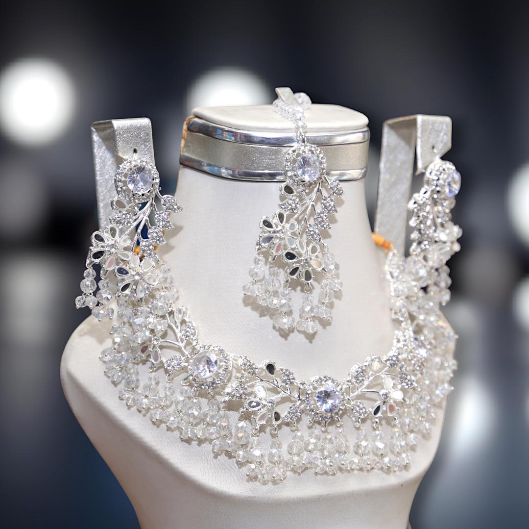 Bridal Silver Plated Crystal Necklace - Lush and Luxe